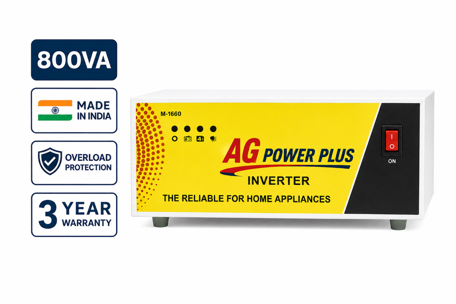AG Power Plus Cooper M-1660 Home UPS Inverter | 1100VA  | Pure Sine Wave Output | 220-240V AC | Compact & Elegant White Design – Ideal for Home & Office Use