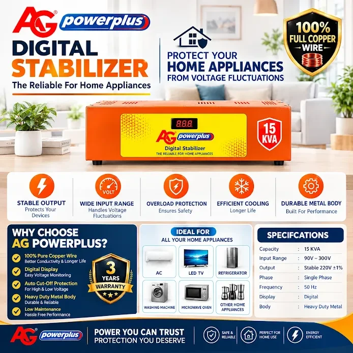 AG Power Plus 15kVA Full Copper Mainline Voltage Stabilizer(50v-300v)   Net weight 48KG