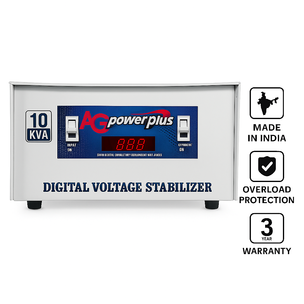 AG Power Plus Mainline Voltage Stabilizer for Home – 10 KVA, 8000W, 70V–320V Range | Heavy Duty | Digital Display | 3-Year Warranty